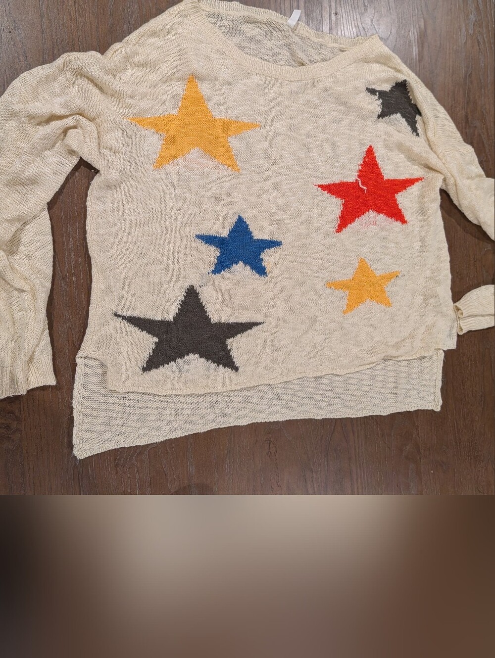 Boutique Cream Knit Sweater with Multicolor Star Motif